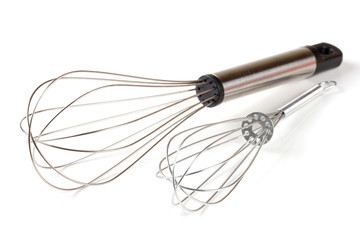 large and small metal whisk for whipping isolated on white background