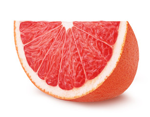 Slice of red grapefruit isolated on white