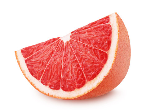Slice of red grapefruit isolated on white