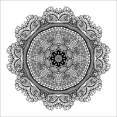 Mandala. Ethnic decorative round element. Hand drawn lacy pattern. Islam, Arabic, Indian, ottoman motifs Boho style