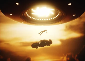 Fotobehang UFO buitenaardse ontvoering © ktsdesign