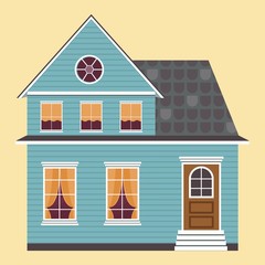 Detailed colorful flat house. Vector illustration.