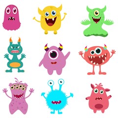 Set of cute monsters. Vector illustration.
