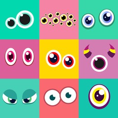 Set of cute monster eyes. Vector illustration.