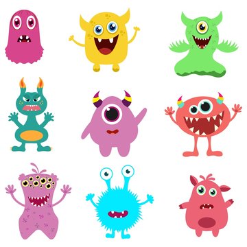 Set of cute monsters. Vector illustration.