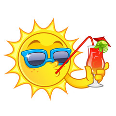 Naklejka premium Funny drawing of a sun, he has a refreshing drink