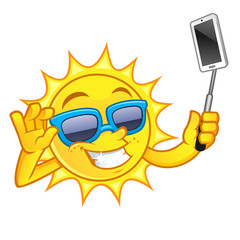 Naklejka premium Funny drawing of a sun, he is making a selfie with his mobile