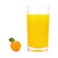 orange juice and dessert orange. deletable imitation fruits. thailand. isolated on white bckground