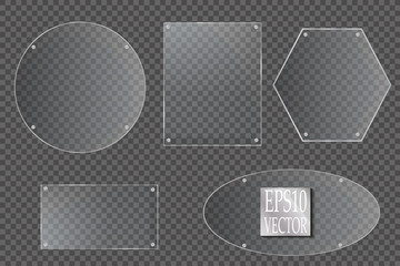 Glass plates are installed. Vector glass banners on a transparent background. Glass. Glass paintings. Color frames.
