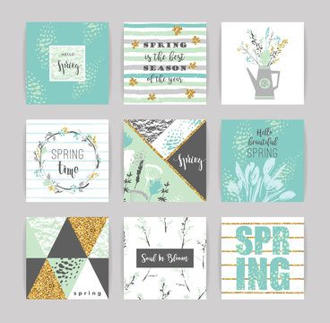 Set of artistic creative spring cards.