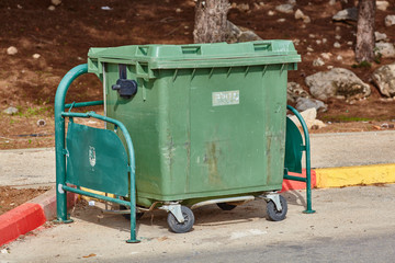Ariel - 03 January 2017: Garbage cans on the street in Ariel, Israel