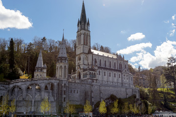 View of the cathedral in Lourdes, France