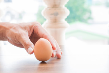 hand man holding egg.