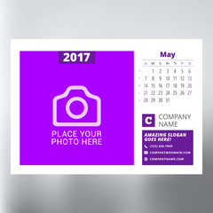 Fototapeta premium Calendar Template for May 2017. Week Starts Sunday. Design Print Template. Vector Illustration Isolated