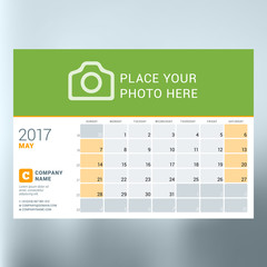Calendar Template for May 2017. Week Starts Sunday. Design Print Template. Vector Illustration Isolated