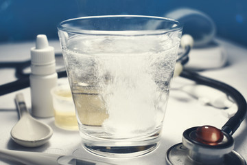 Influenza virus treatment with pills cough syrup effervescent pills nose drops vials   