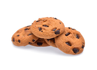 Chocolate chip cookie on white background