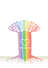 Tree with rainbow colors leaves . Abstract tree in doodle style. Environment design for earth day.