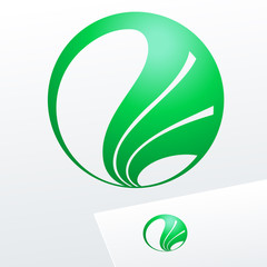 Abstract eco sign in sphere shape on white background. Green logotype for Ecology, Pharmacy, Medicine activity