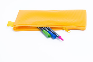 yellow leather pencil case
