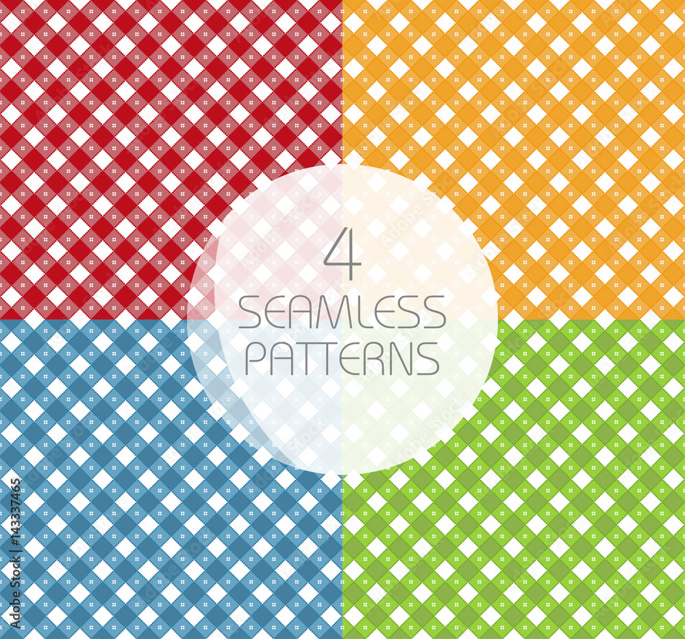 Poster set of seamless gingham and buffalo check plaid patterns. tablecloths, fabric texture, stamp for app