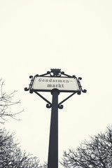 Berlin urban Park Street Benches and Trees and Sign