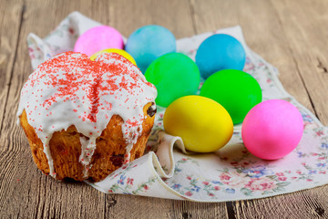 Kulitch Kulich Easter Bread Topped with Decorated with Easter Eggs