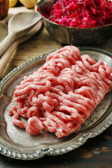 Raw pork and beef ground meat