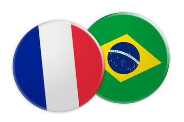 Fototapeta premium News Concept: France Flag Button On Brazil Flag Button, 3d illustration on white background