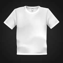 White T-shirt template isolated on black background. Blank t shirt for any print template. Clothing store concept.