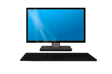 Monitor with keyboard . Computer isolated on a white background