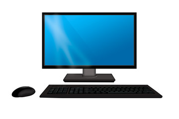 Monitor with keyboard and mouse. Computer isolated on a white background