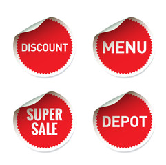 Set Red vector sticker and text DISCOUNT, MENU, SUPER SALE, DEPOT