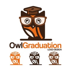 Owl Graduation Logo, Owl Geek Logo, Owl Logo, Spectacled Owl Glasses Wearing Graduation Hat