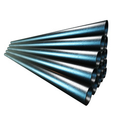 Stack of steel metal pipes. 3d render isolated on white