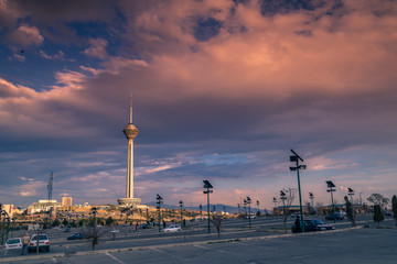 Fototapeta na wymiar Milad Tower also known as the Tehran Tower is a multi-purpose tower in Tehran, Iran. It is the sixth-tallest tower and the 17th-tallest freestanding structure
