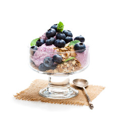 Fresh  blueberry cottage cheese with muesli for healthy breakfast