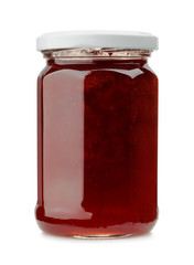 Front view of strawberry jam jar