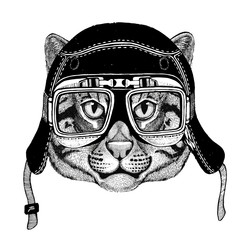 Vintage images of fishing cat for t-shirt design for motorcycle, bike, motorbike, scooter club, aero club