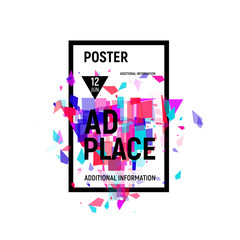 Isolated abstract colorful broken glass explosion in rectangular frame, ad place poster in pink shades,geometric elements vector illustration