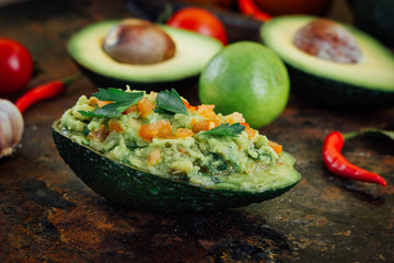 Guacamole boat - bowl made from avocado skin.