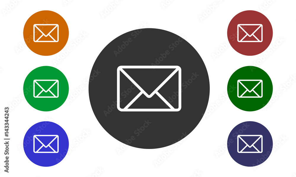 Poster set of colorful circular icons mail on websites and forums and in e-shop button and envelope image i