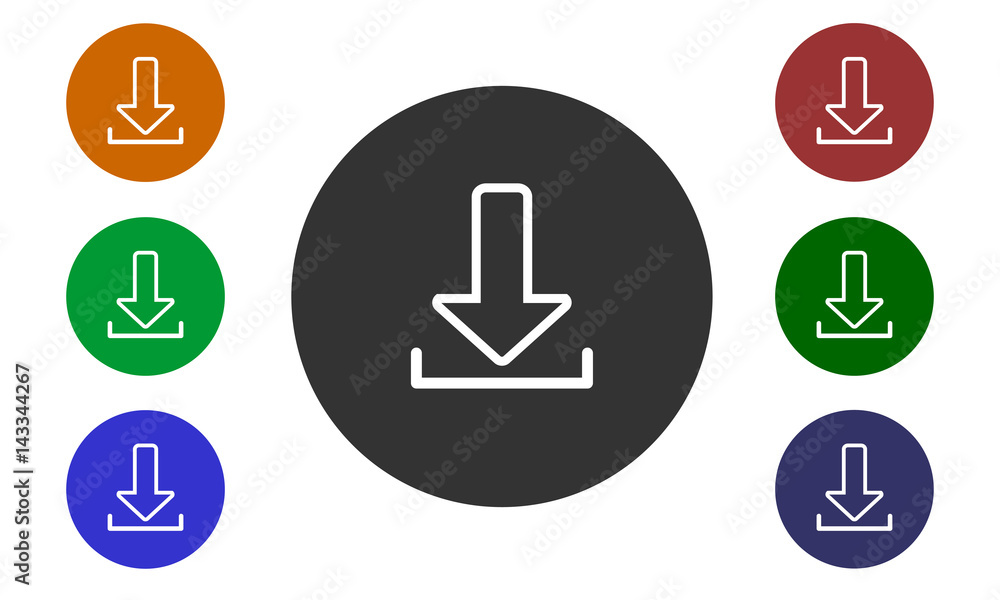 Poster set of colorful circular icons download on websites and forums and in e-shop image button and arrow 