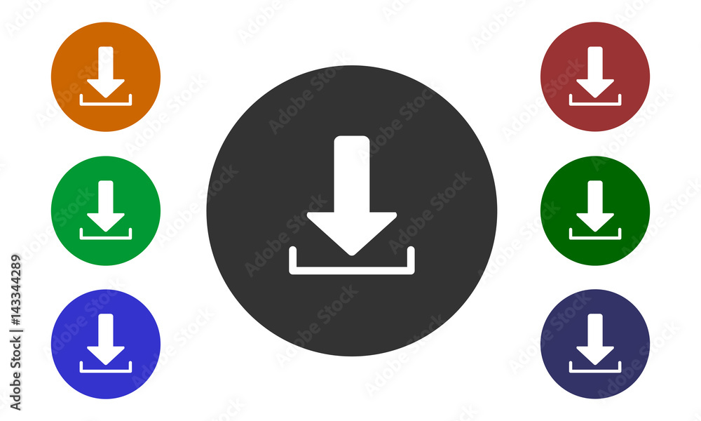 Poster set of colorful circular icons download on websites and forums and in e-shop image button and arrow 