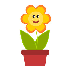 Smiling flower in a flowerpot. Isolated vector illustration.