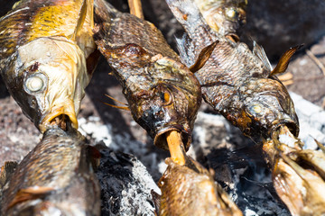 Fish Tilapia roasted at the stake