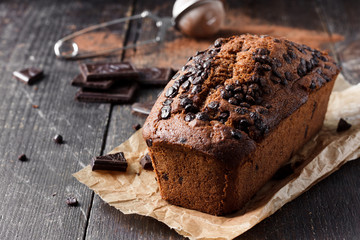 Chocolate cake on a dark background