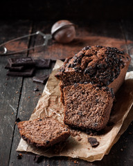 Chocolate cake on a dark background