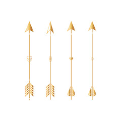 Gold arrows isolated on white background. Vector.