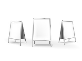 Empty outdoor indoor sidewalk signboard. Stander advertising stand banner shield display. Vector Illustration Isolated On White Background.
